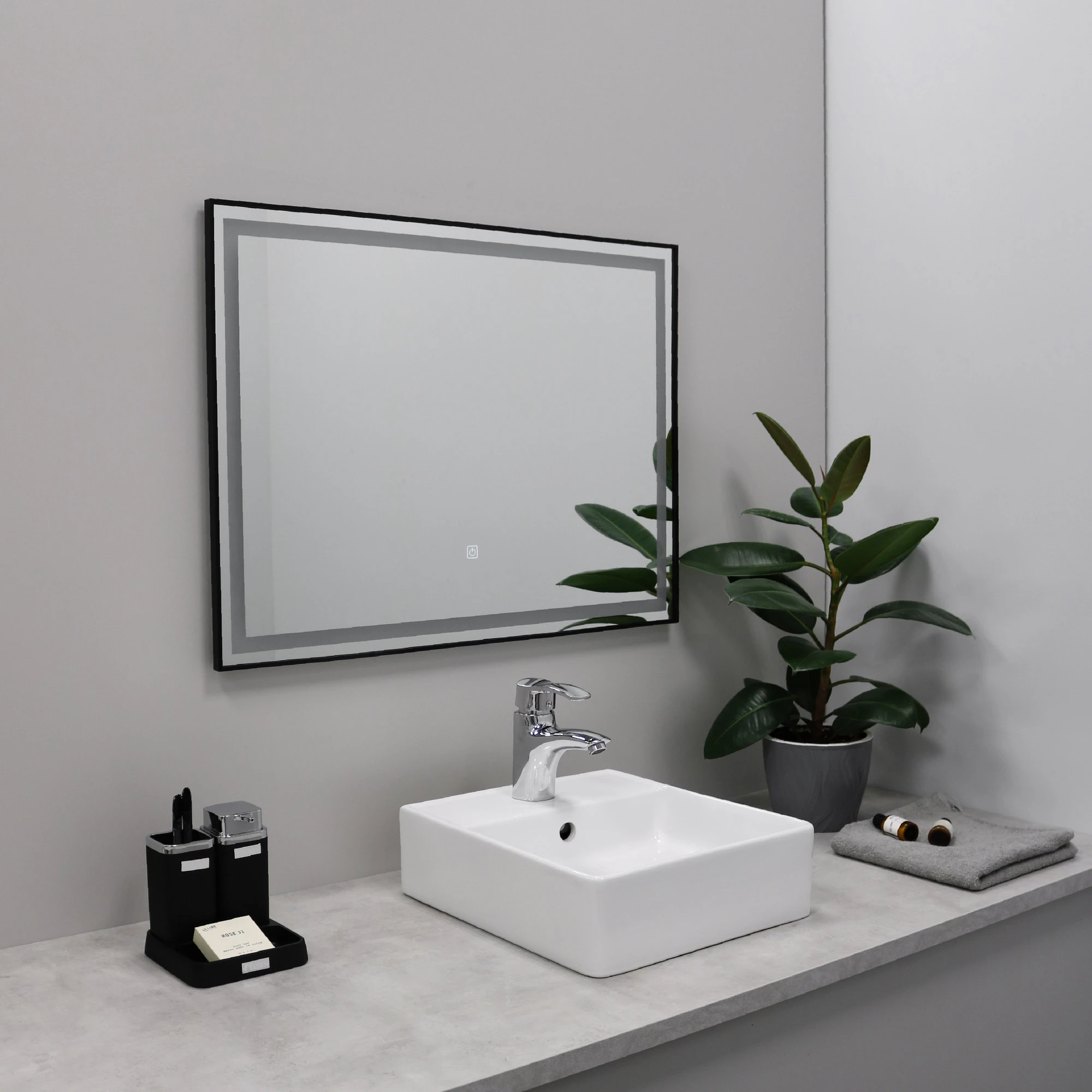 Зеркало FIXSEN с подсветкой LED прямоугольное 100х80 см черное (FX-2100B) - фото 2