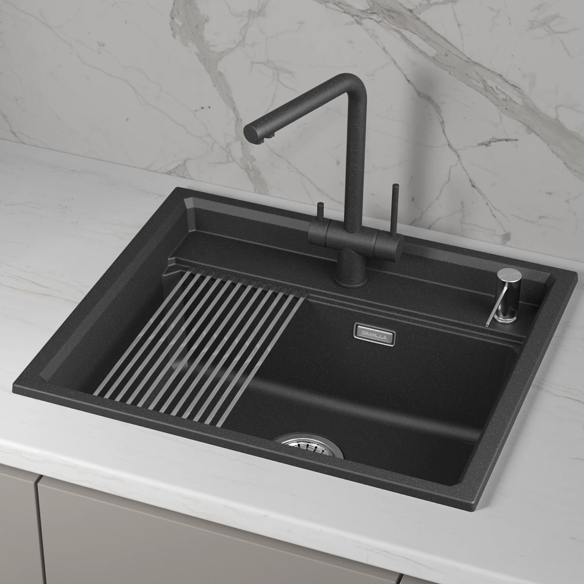 Кухонная мойка GRANULA кварц (6003i, ЧЁРНЫЙ) - фото 3