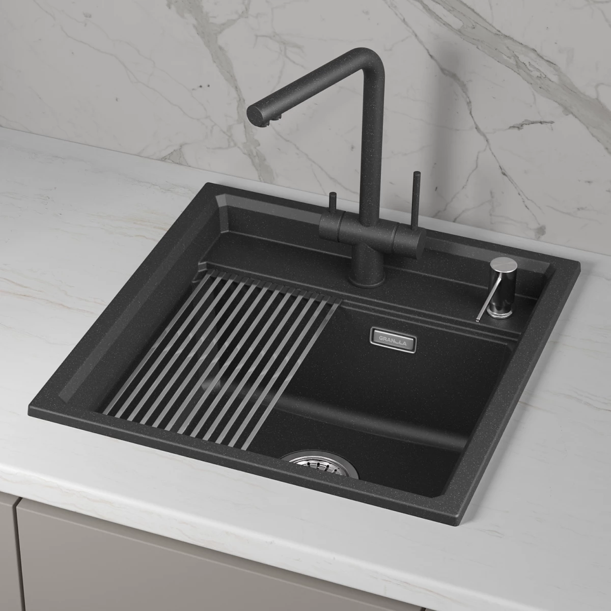 Кухонная мойка GRANULA кварц (5002i, ЧЁРНЫЙ) - фото 2