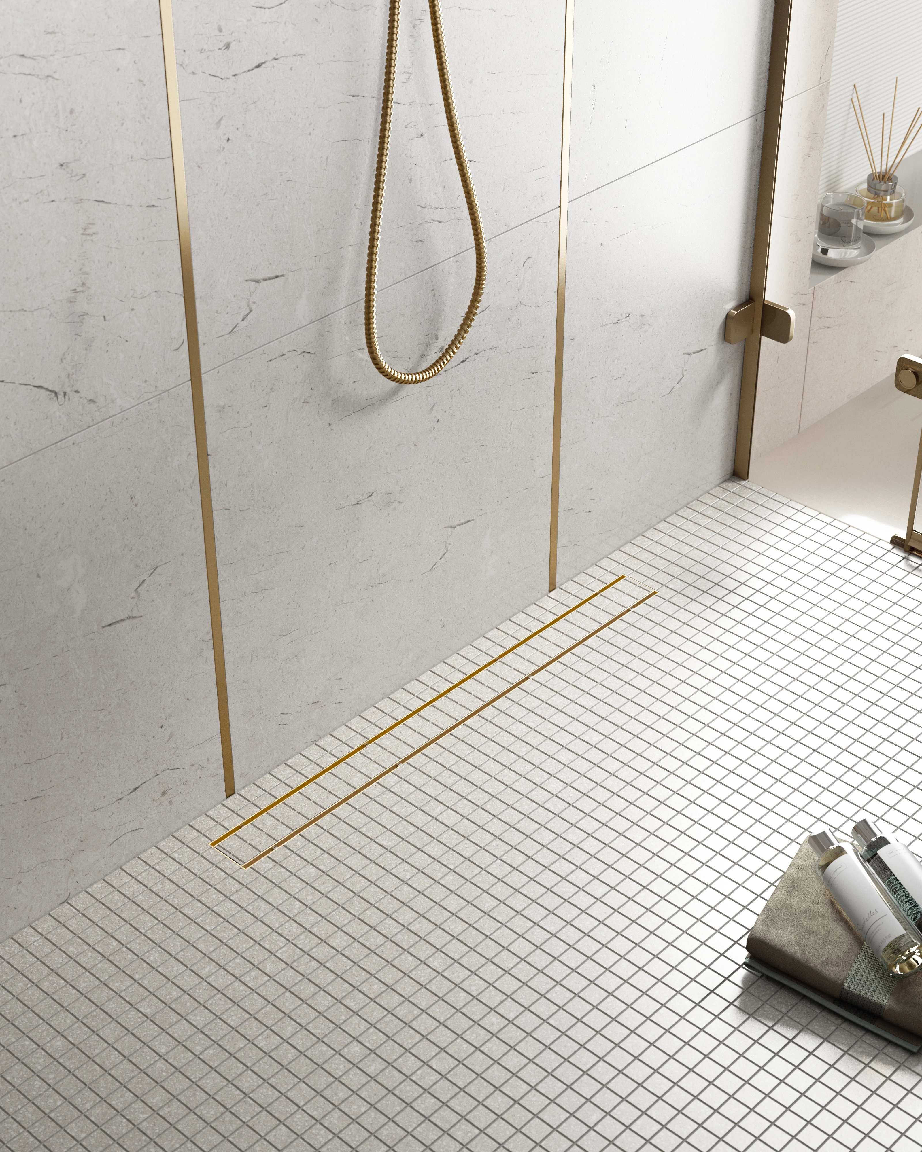 Душевой лоток TIMO Drain System 700 с двусторонней панелью "plate" под плитку, Золото матовое (DS230207/17) Душевой лоток TIMO Drain System 700 с двусторонней панелью "plate" под плитку, Золото матовое (DS230207/17) - фото 2