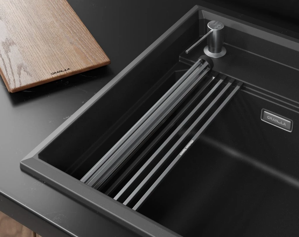 Кухонная мойка GRANULA KITCHEN SPACE RINZER кварц (5807R, ЧЕРНЫЙ) - фото 4