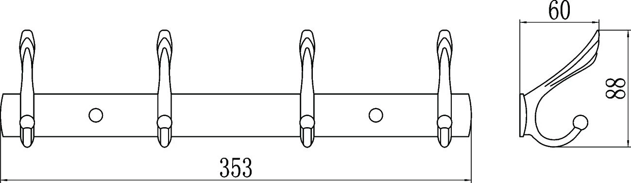 Планка с крючками  Savol 4 крючка (S-00114C) - фото 2