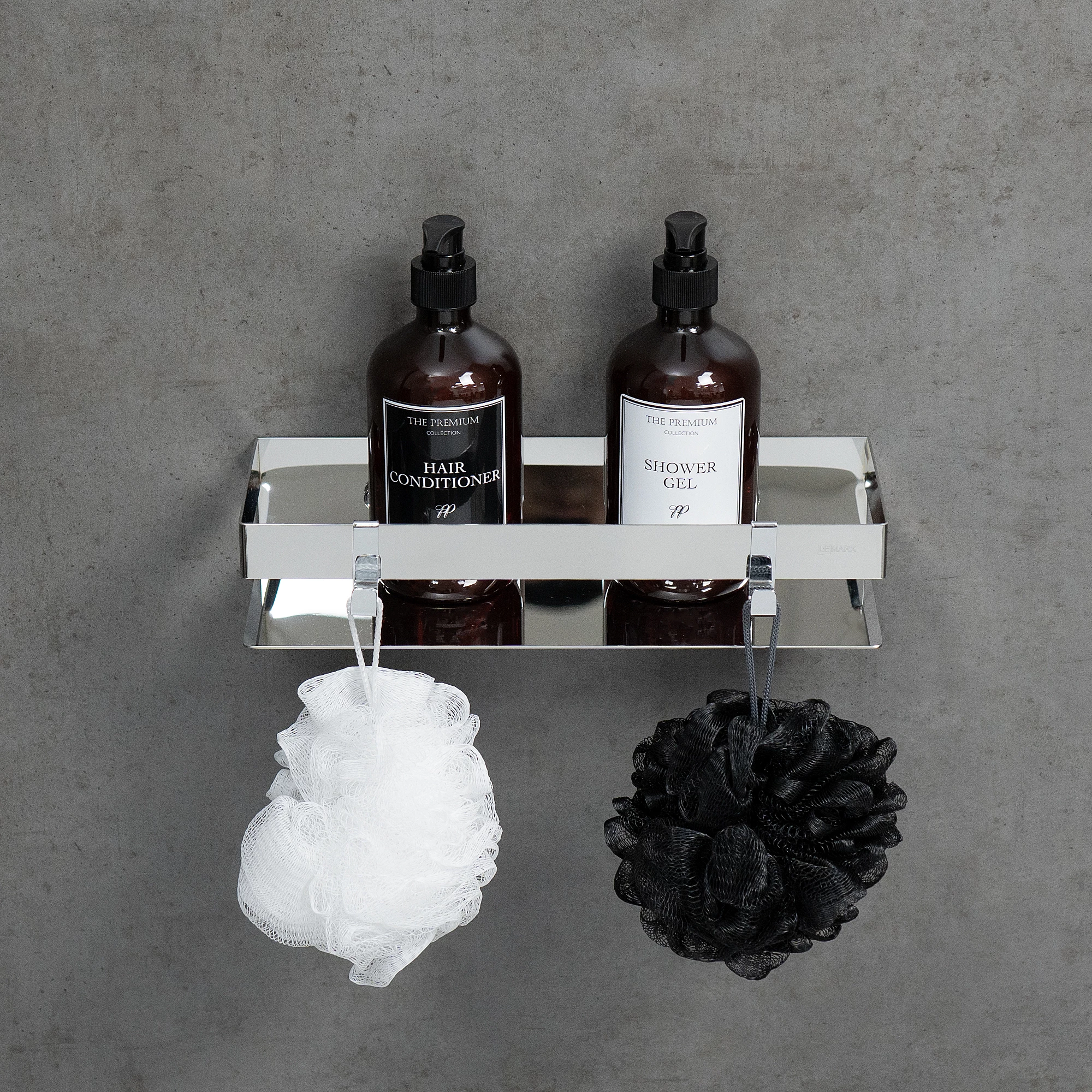 Полка для душа прямая Lemark SHELF LINE 300 мм из нерж. стали с крючками, хром (9771049) - фото 4