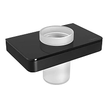 Стакан для зубных щёток Lemark GLASS LINE с держателем, чёрный матовый/черное стекло (9732036)