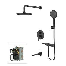 Душевая система скрытого монтажа с тропическим душем, ручным душем и изливом, черный матовый, Dale, Milardo, DALBL03M68
