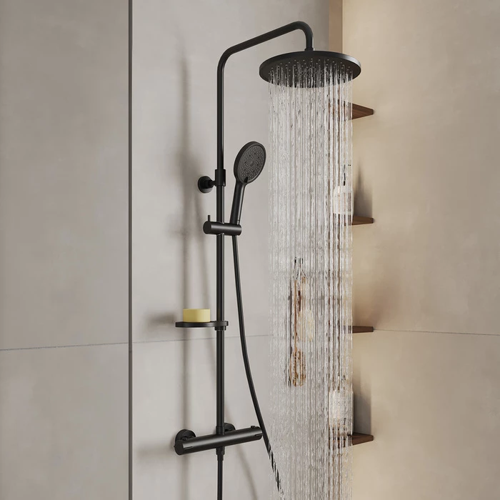 Смеситель термостатический для душа со стойкой и тропической лейкой Milardo Ideal Spa (ILSBLTHM89) Смеситель термостатический для душа со стойкой и тропической лейкой Milardo Ideal Spa (ILSBLTHM89) - фото 3
