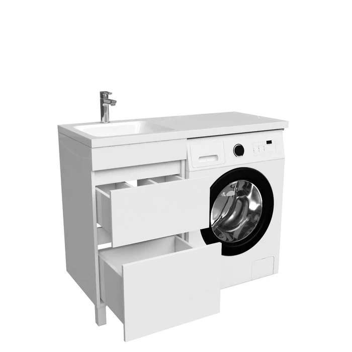 Тумба с умывальником напольная для стиральной машины с ящиками, 110 см, левая, белая, IDDIS Optima Home (OPH11LBi95K) - фото 5