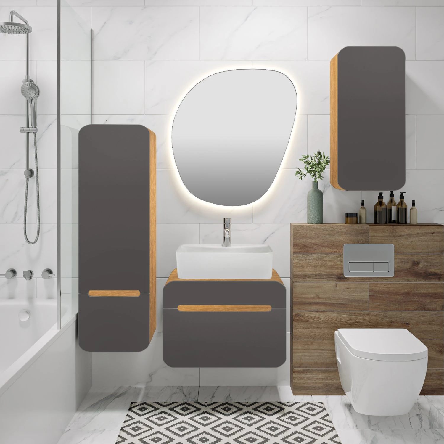 Тумба RUNO Ницца 60 дуб натуральный/графит подвесная под накладной умывальник (00-00002123) - фото 2