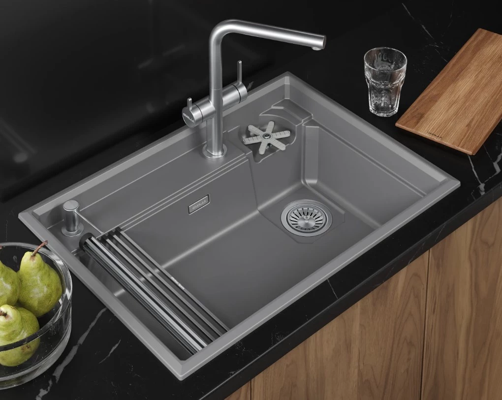 Кухонная мойка GRANULA KITCHEN SPACE RINZER кварц (7308R, АЛЮМИНИУМ)