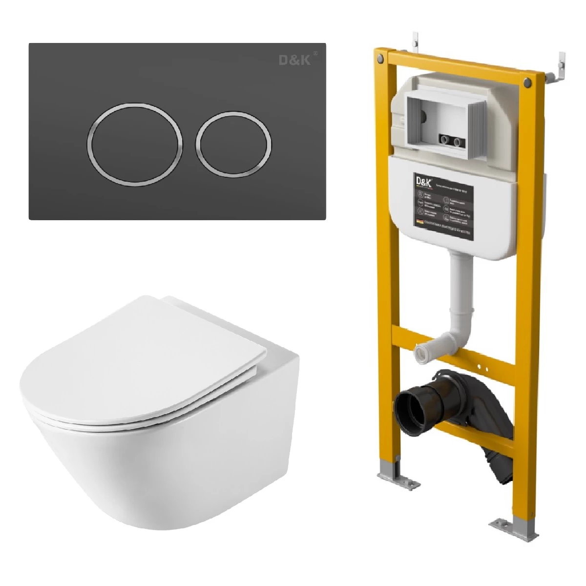 Комплект DQ унитаз DT1476516, инсталляция DI8050127, клавиша смыва DB1529006 (DS1471606) - фото 1