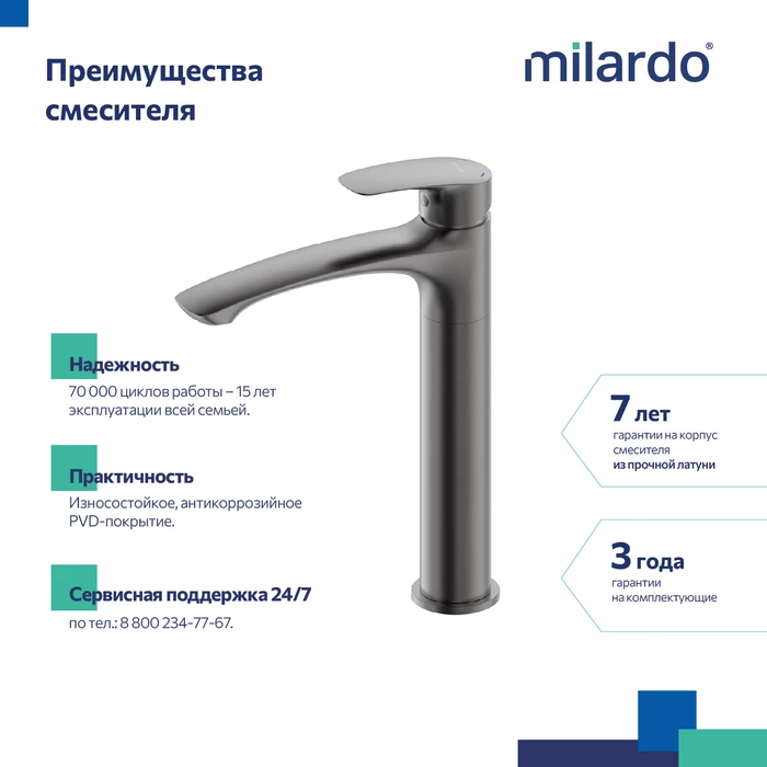 Смеситель для настольного  умывальника, графит, Rora, Milardo, RORGM01M01 - фото 6