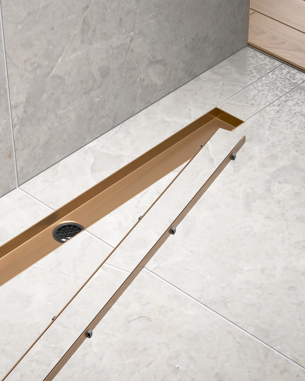 Душевой лоток TIMO Drain System 900 с двусторонней панелью "plate" под плитку, розовое золото (DS230209/19) - фото 2