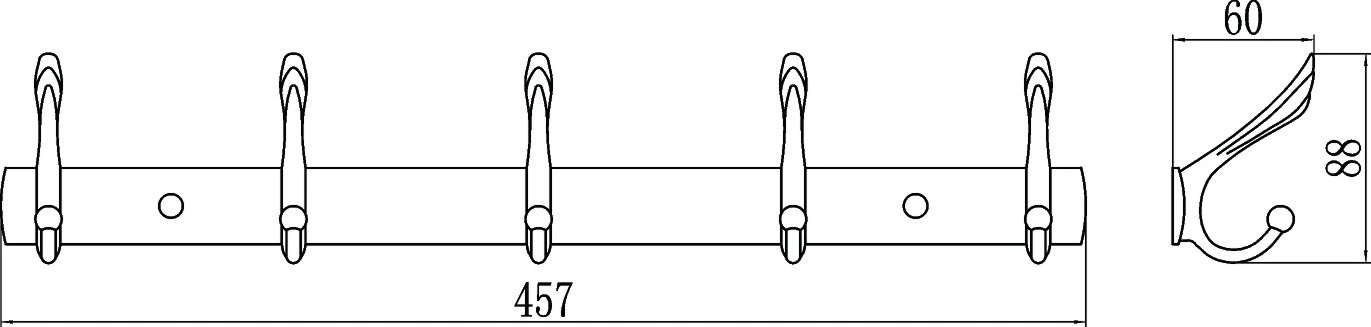 Планка с крючками  Savol 5 крючков (S-00115C) - фото 2