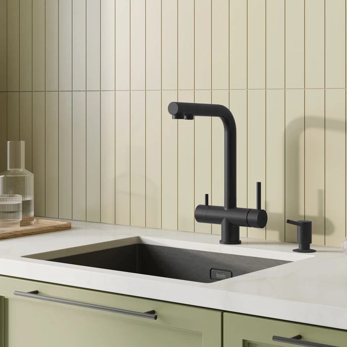 Смеситель для кухни с выдвижным изливом и каналом для фильтра, черный матовый, Umbra, IDDIS, (UMBBLPFi05) - фото 2