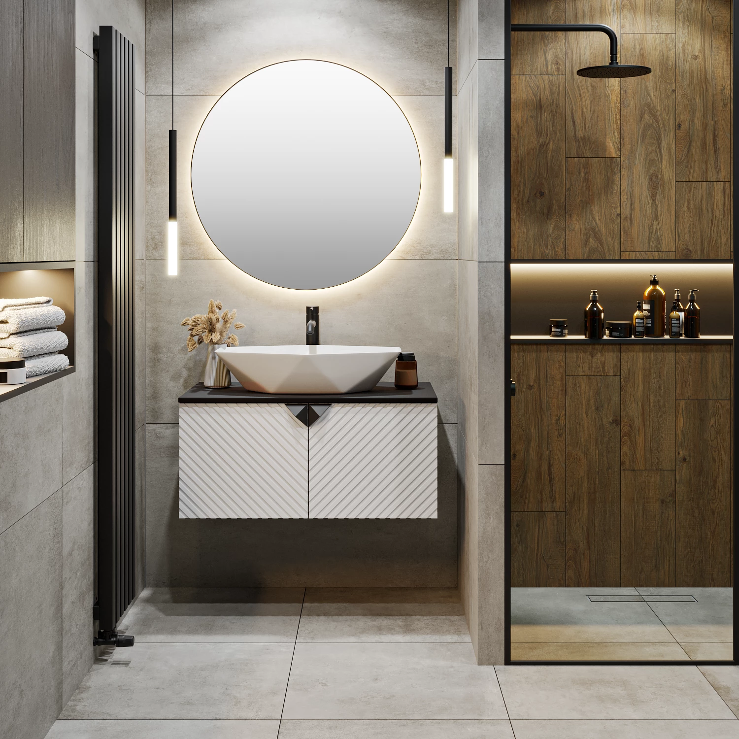 Тумба RUNO Андорра 85 белый матовый чёрный подвесная под накладной умывальник (00-00002018) - фото 4