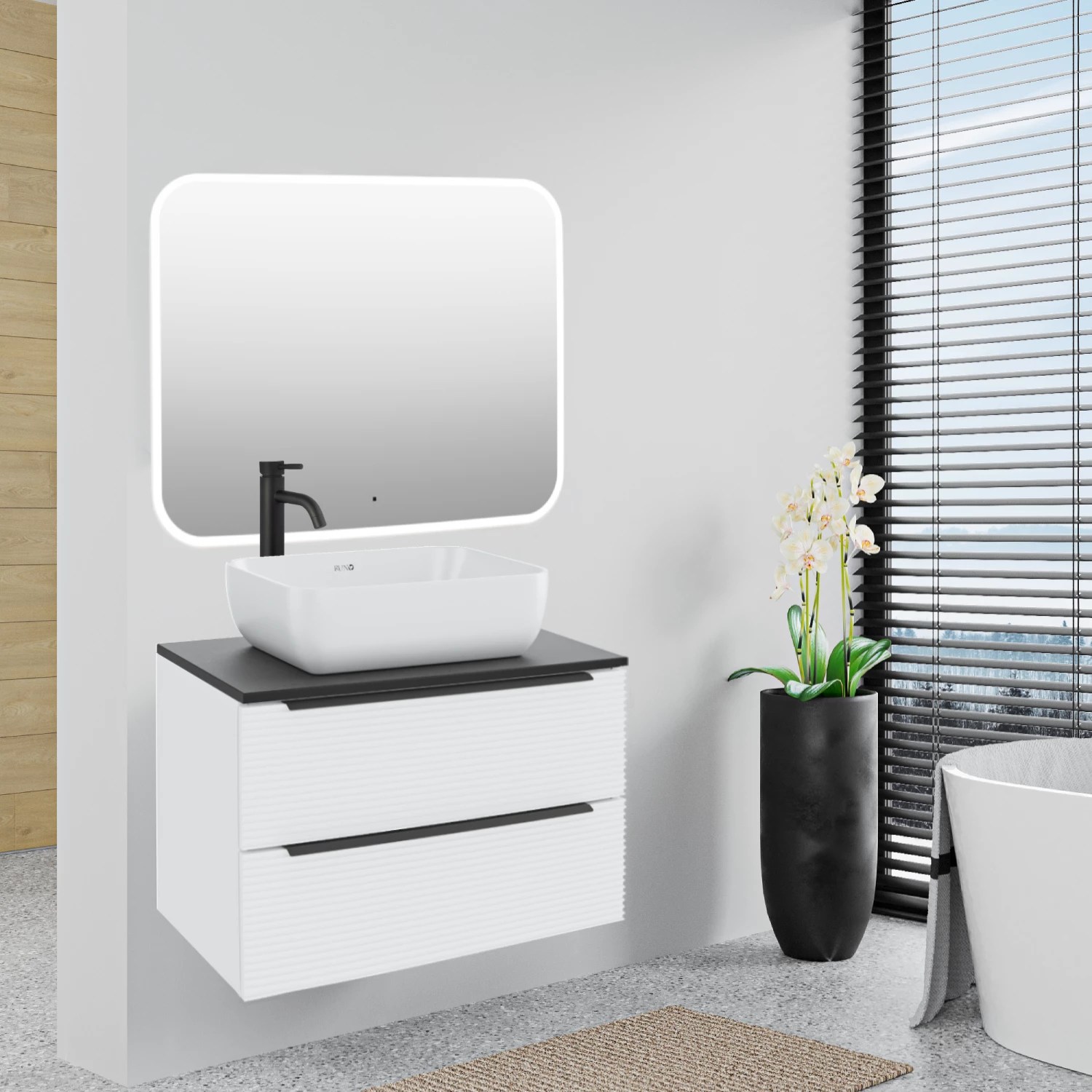 Тумба RUNO Орлеан 70 белый матовый/чёрный подвесная под накладной умывальник (00-00002022) - фото 3