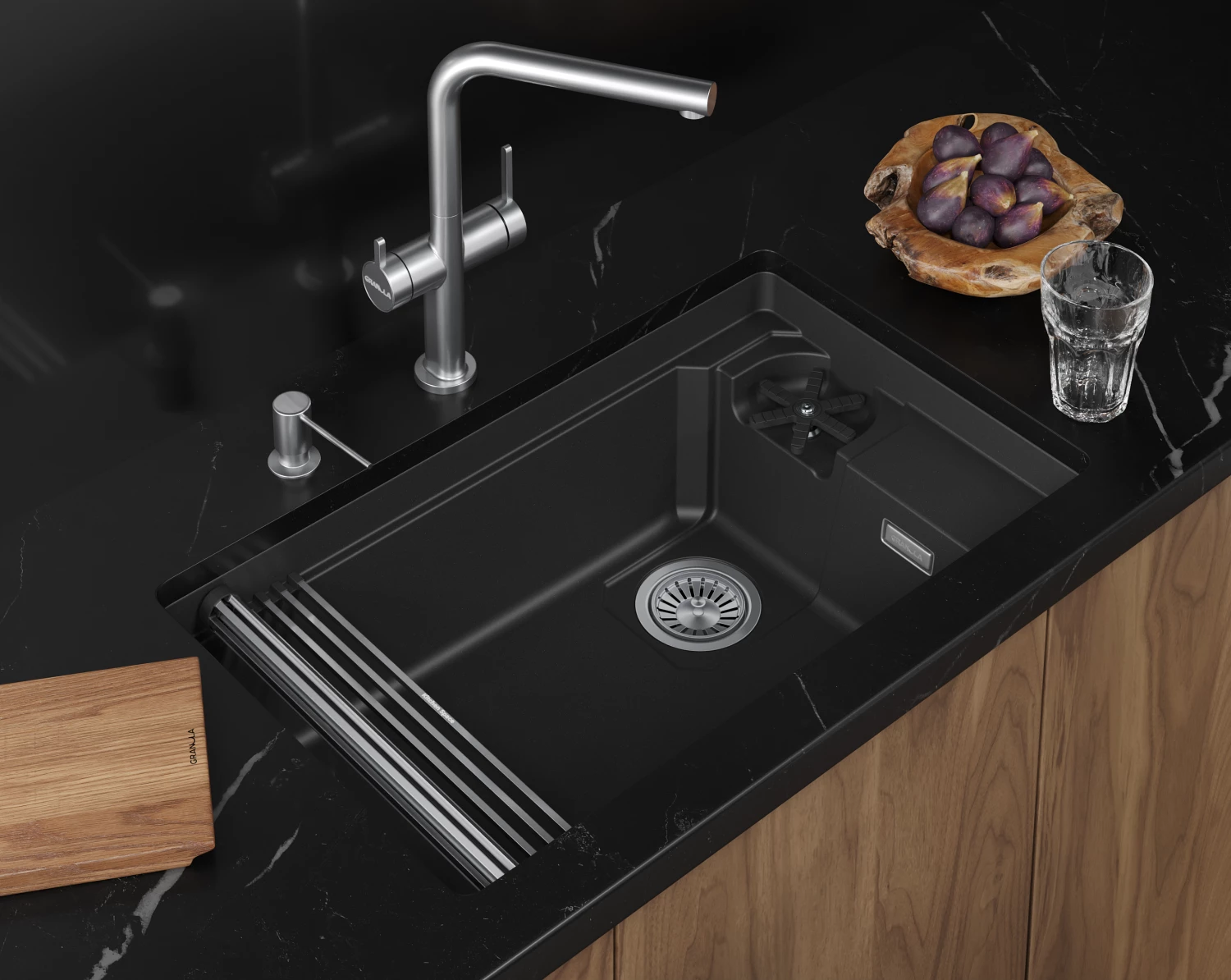 Кухонная мойка GRANULA KITCHEN SPACE RINZER кварц (7309RU, ЧЕРНЫЙ) - фото 2