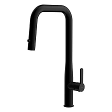Смеситель для кухни CERSANIT OLIVA с п-образным выдвижным изливом шланг однорычажный черный (69014)