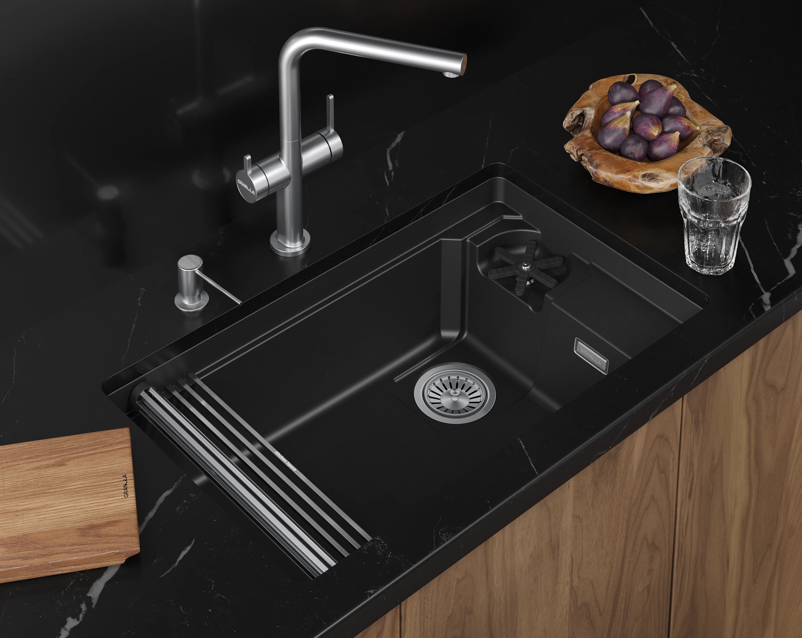 Кухонная мойка GRANULA KITCHEN SPACE RINZER кварц (7309RU, ШВАРЦ) - фото 5
