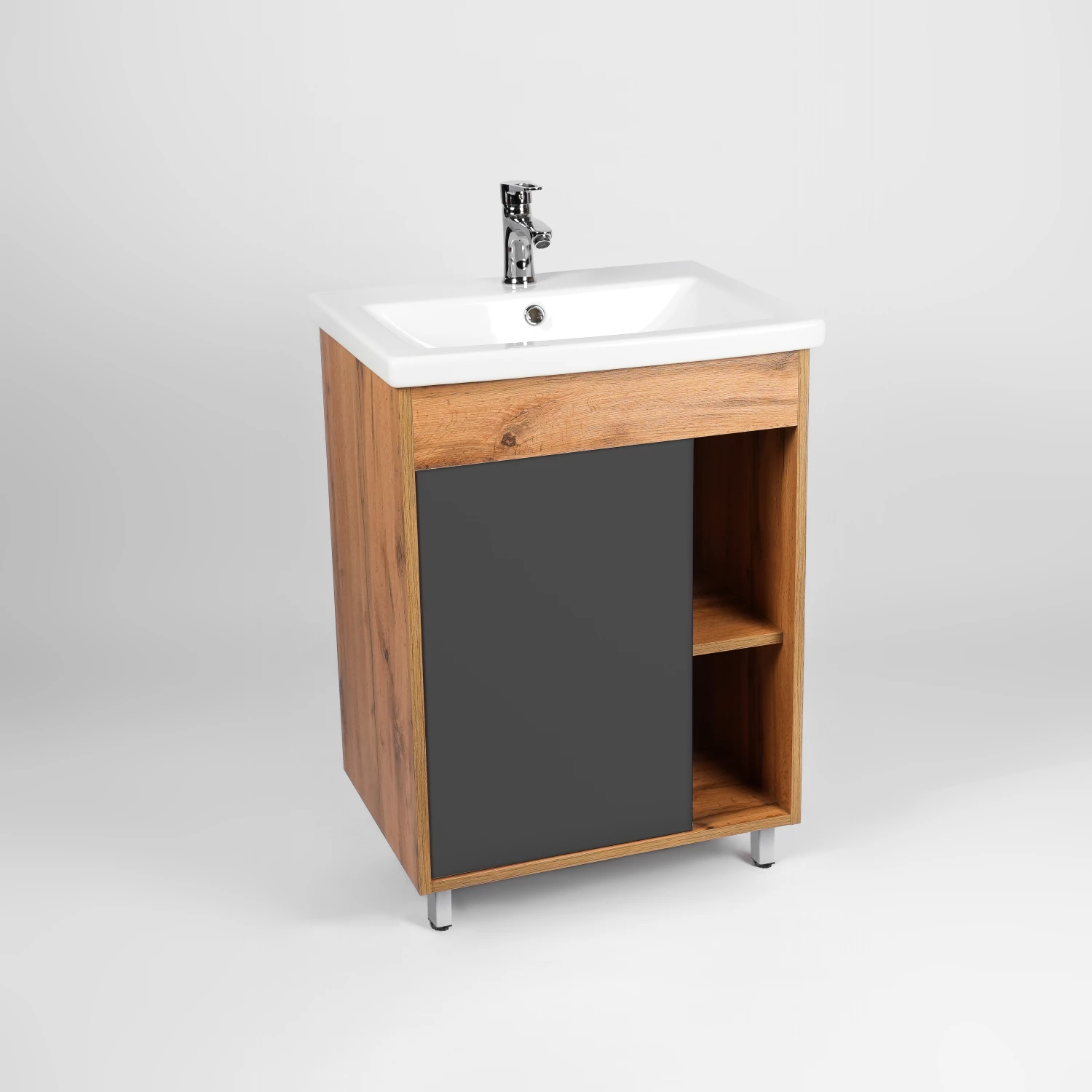 Тумба VIANT "Бостон" 1 ств графит 430х560х820 под раковину .S-UM-COM60/1-w (COMO 60) (VBOS60COG-T1ST)