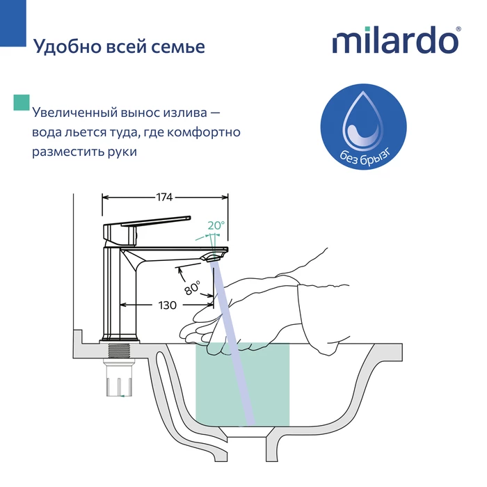 Смеситель для умывальника, хром глянцевый, Poli, Milardo (POLSB00M01) - фото 8