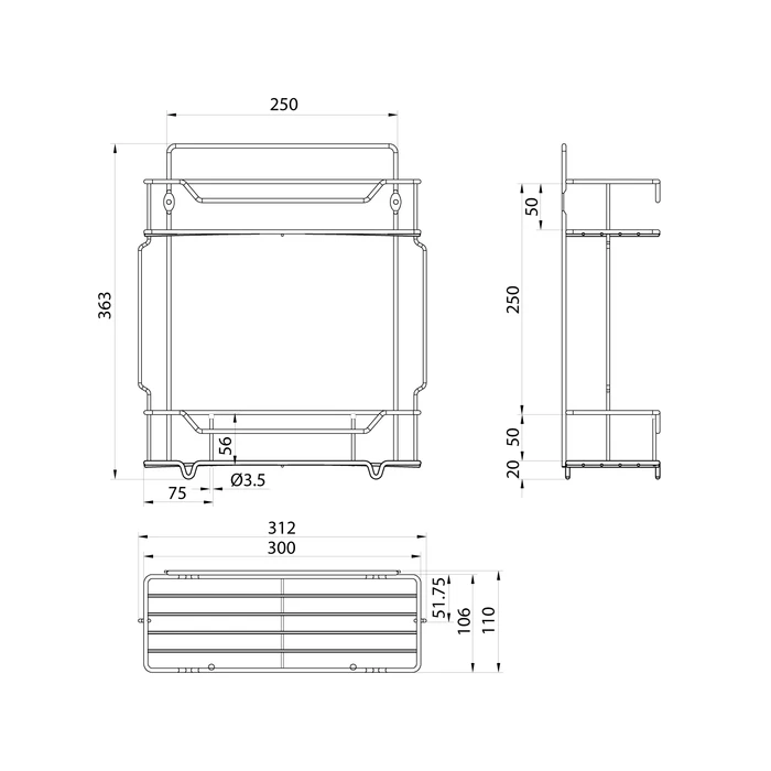 Полка двухъярусная прямая Milardo Grid проволока стальная, хром (GRICS2CM44) Полка двухъярусная прямая Milardo Grid проволока стальная, хром (GRICS2CM44) - фото 2