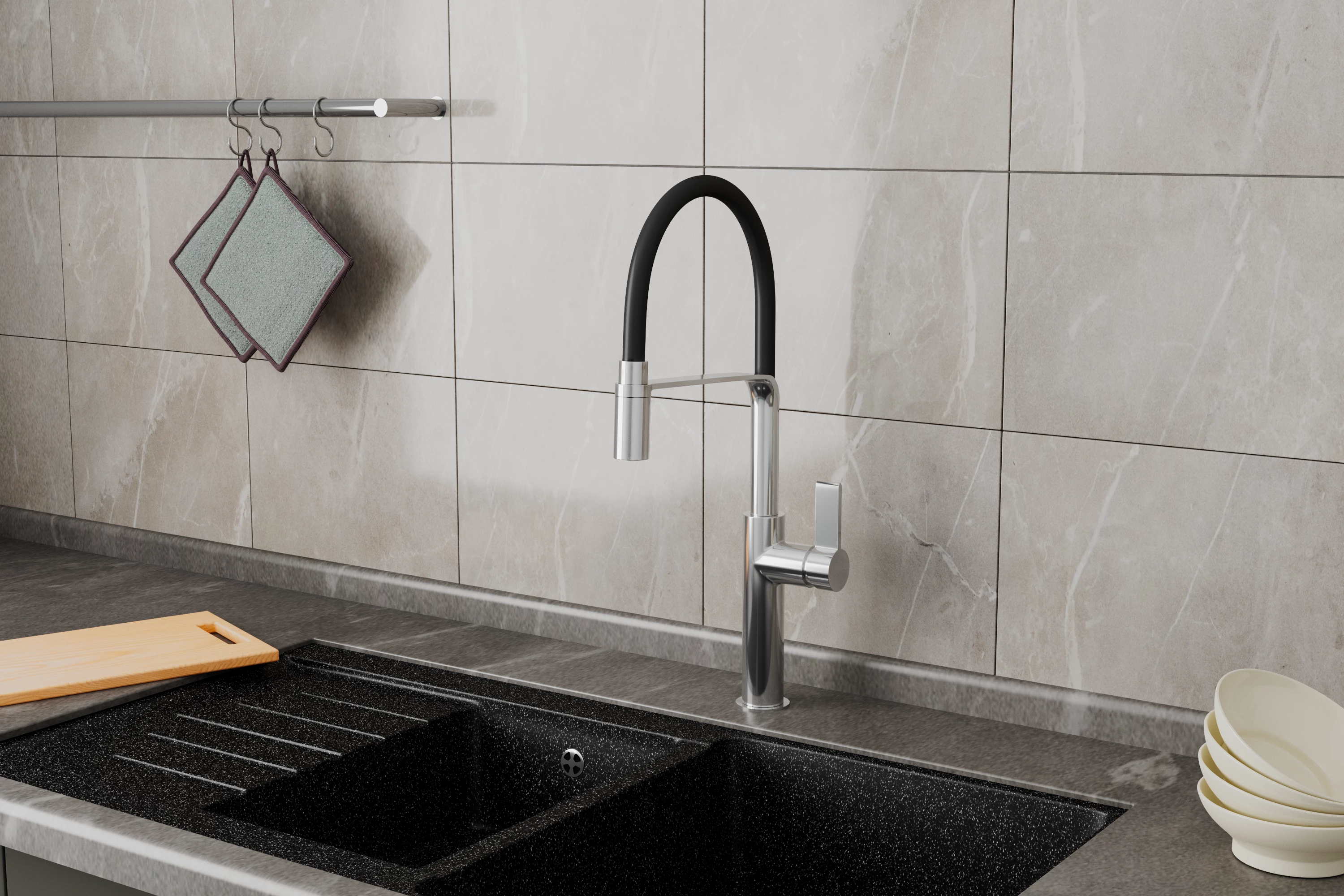 Смеситель для кухонной мойки с гибким изливом RUSH (MS9035-35Black) Смеситель для кухонной мойки с гибким изливом RUSH (MS9035-35Black) - фото 2