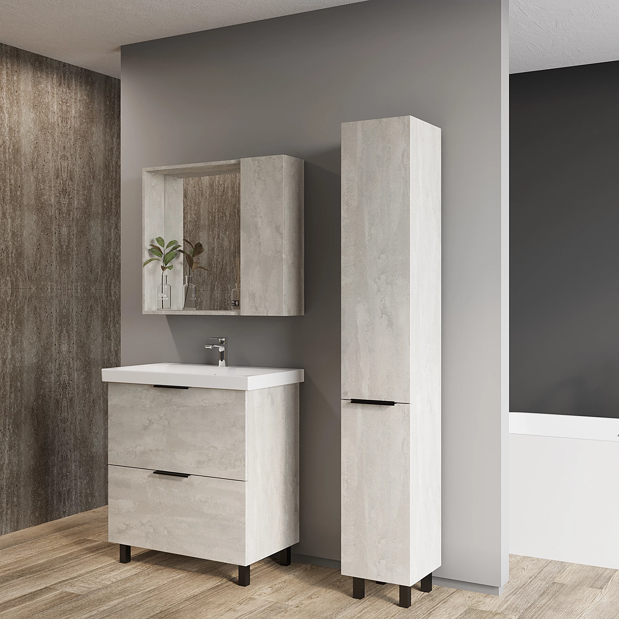 Тумба VIANT "Берлин" MODUO 60 2 ящика цемент 444х570х820 (VBER60MDC-T2Y) - фото 5