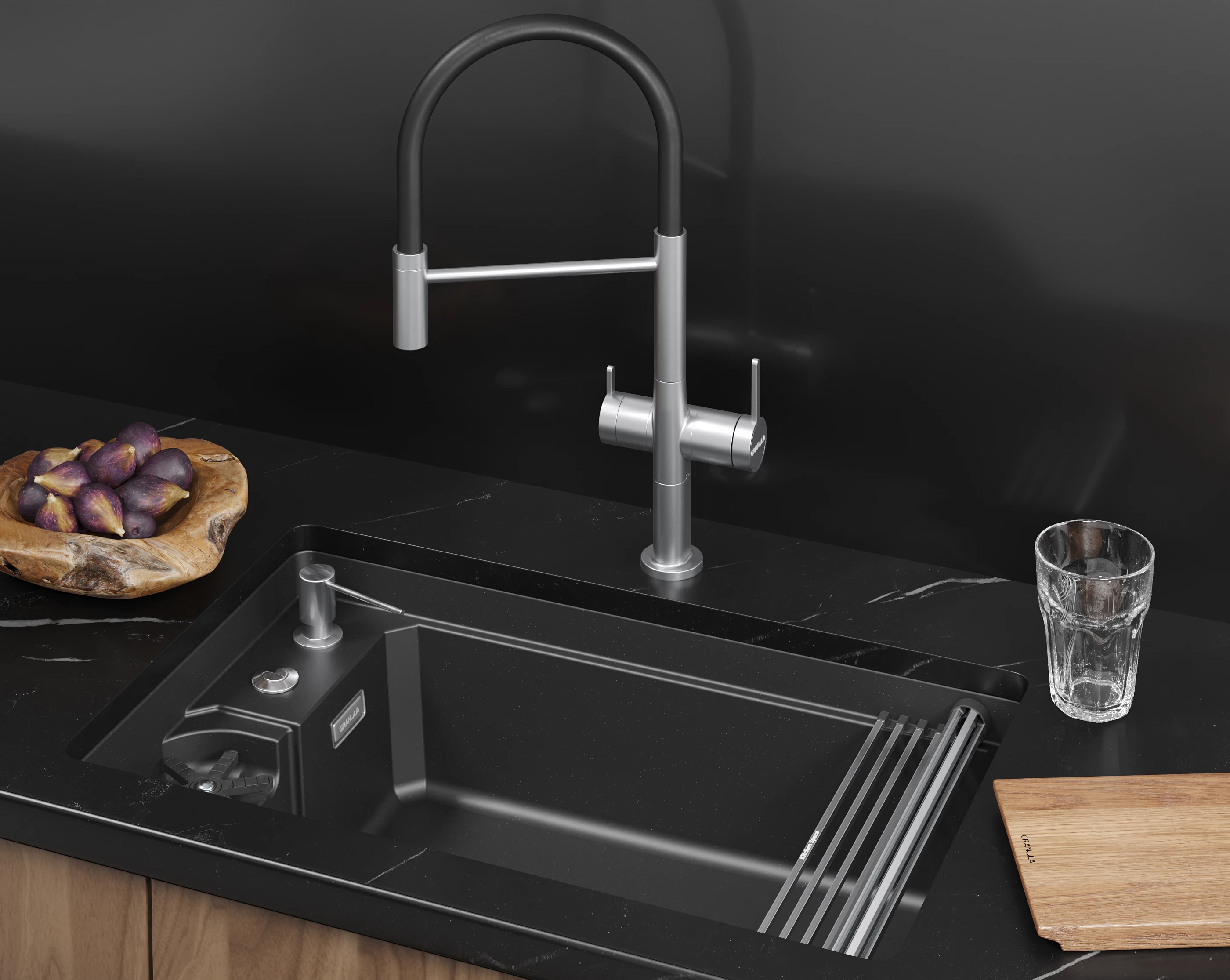 Кухонная мойка GRANULA KITCHEN SPACE RINZER кварц (7309RU, ШВАРЦ) - фото 6