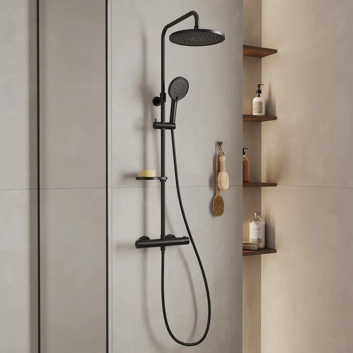 Смеситель термостатический для душа со стойкой и тропической лейкой Milardo Ideal Spa (ILSBLTHM89) Смеситель термостатический для душа со стойкой и тропической лейкой Milardo Ideal Spa (ILSBLTHM89) - фото 2