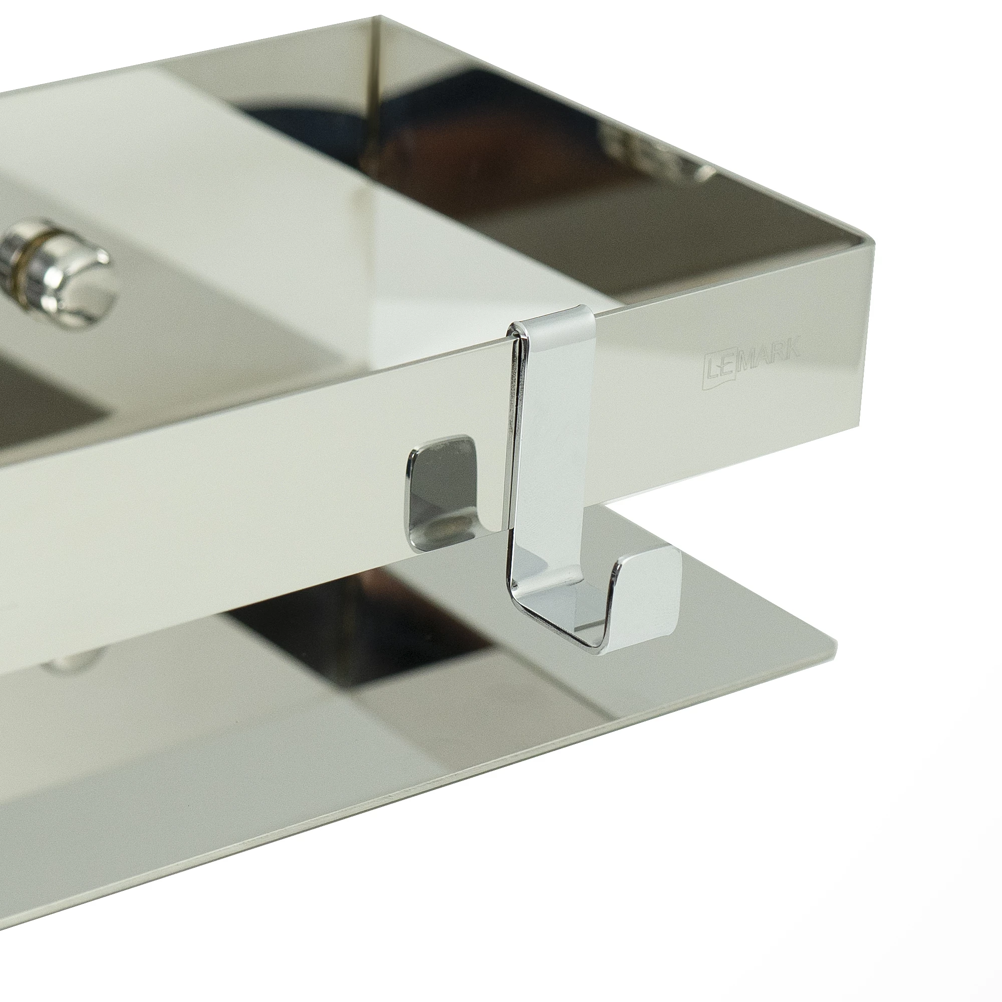 Полка для душа прямая Lemark SHELF LINE 300 мм из нерж. стали с крючками, хром (9771049) - фото 3