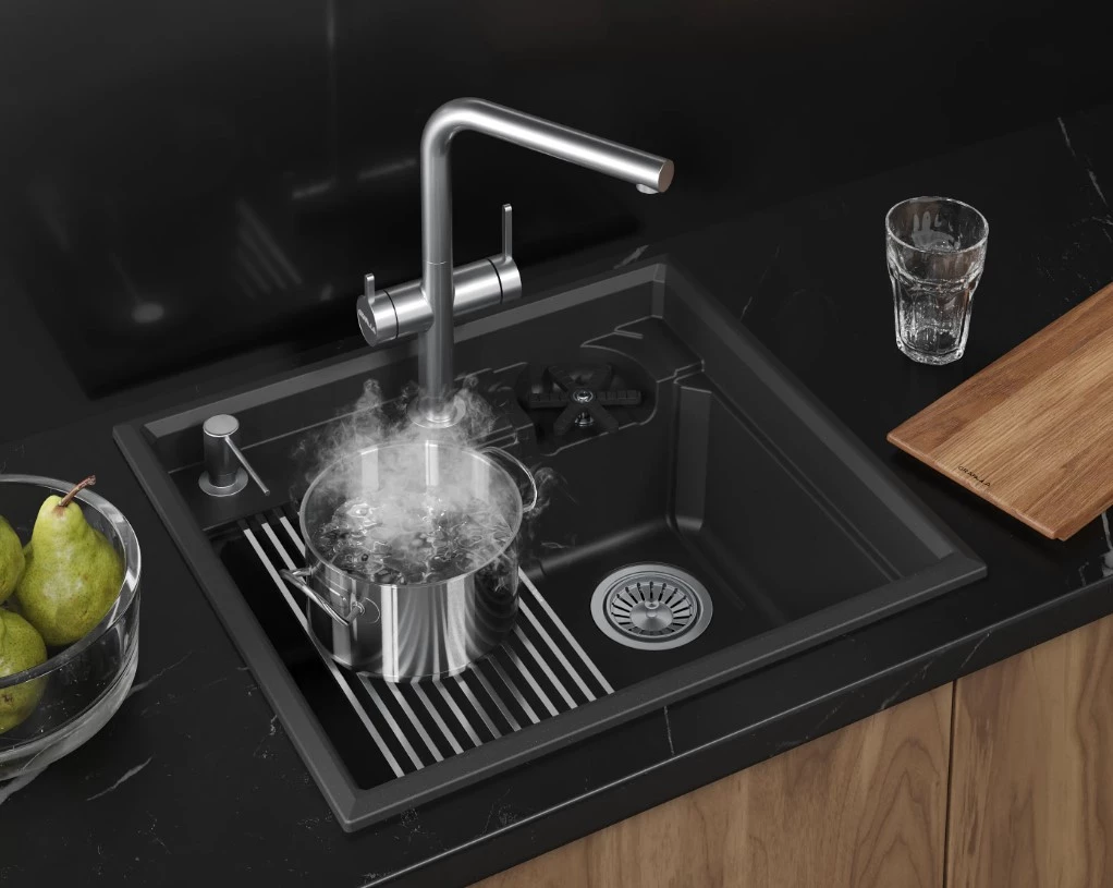 Кухонная мойка GRANULA KITCHEN SPACE RINZER кварц (5807R, ЧЕРНЫЙ) - фото 5