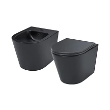 Комплект 2в1: подвесной унитаз и биде, чёрный матовый, Calipso, IDDIS, (CALR3BMi73)