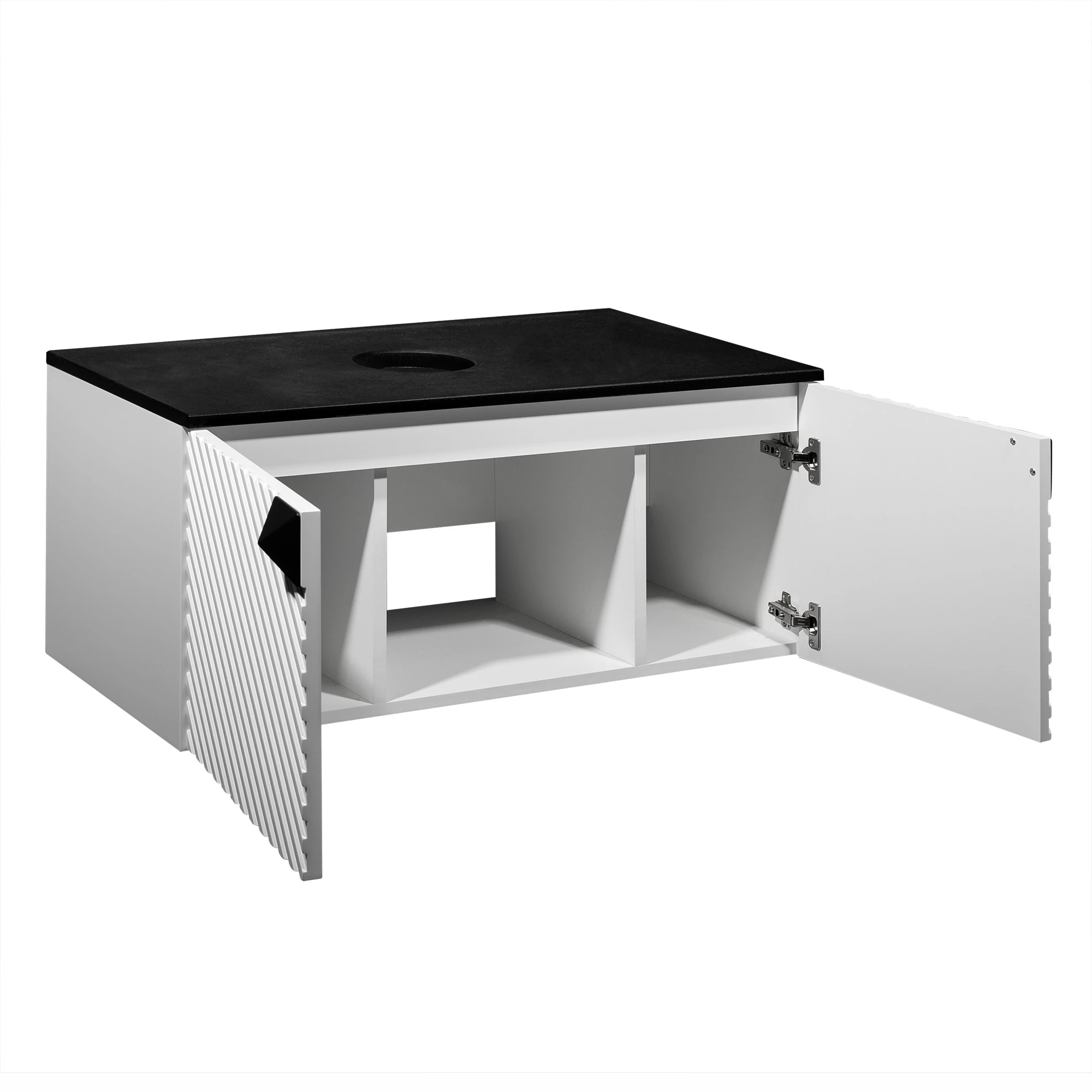 Тумба RUNO Андорра 85 белый матовый чёрный подвесная под накладной умывальник (00-00002018) - фото 2