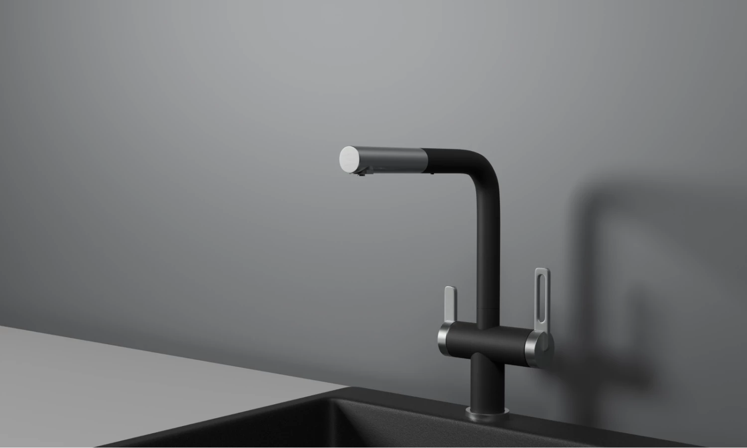 Смеситель для кухни GRANULA с выдвижным изливом и подключением к фильтру (8170, ШВАРЦ)