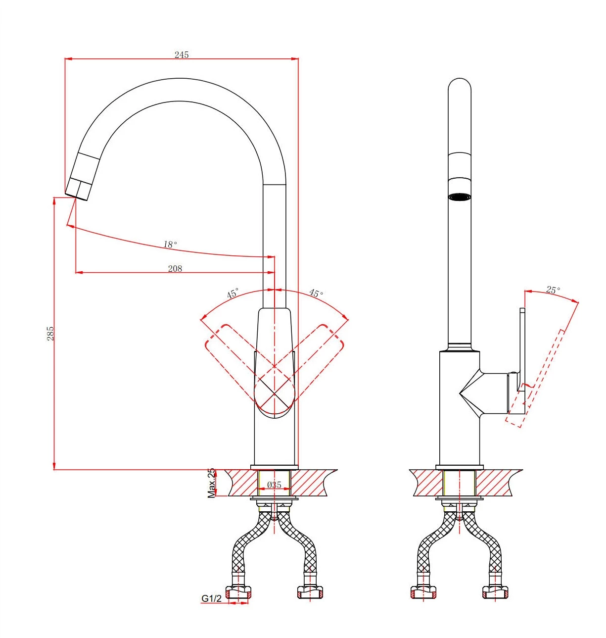 Смеситель DK для кухни высокий Bayern.Fürth (DA1522401) - фото 3