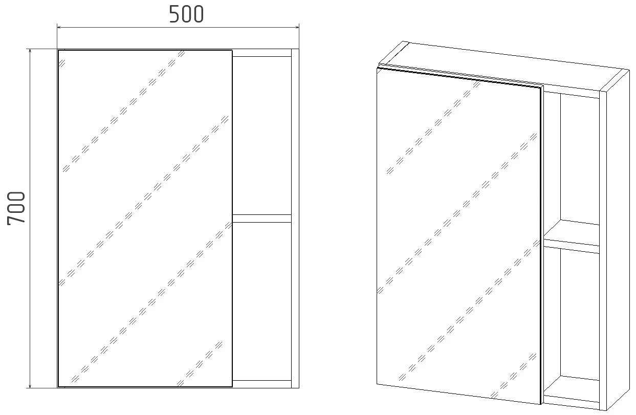 Зеркальный Шкаф VIANT  "Бостон" 50 правый/левый без света 160х500х700 (VBOS50-ZSH) - фото 3