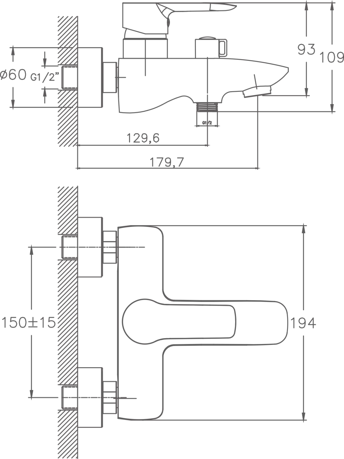 Смеситель для ванны Cron хром (CN30095) - фото 2