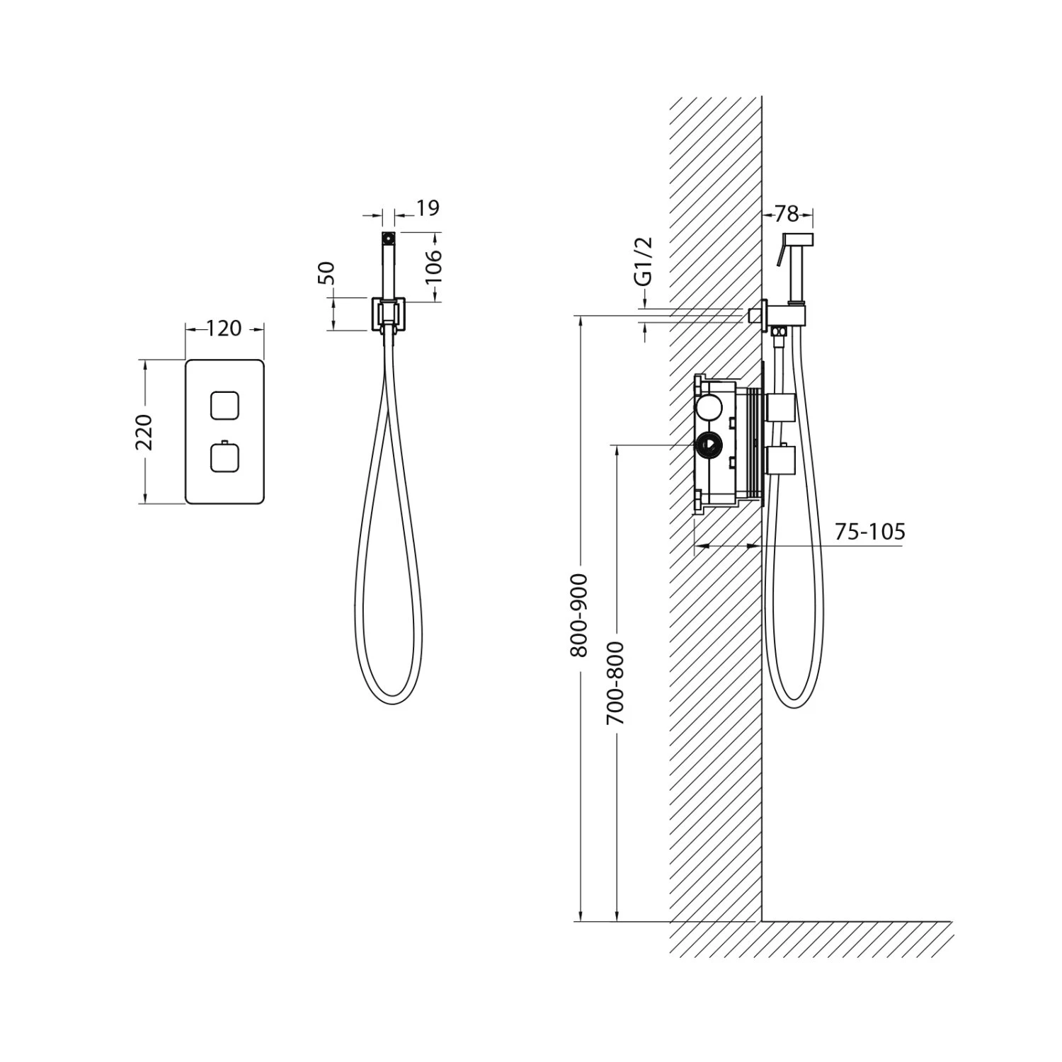 Смеситель TIMO встроенный с гигиеническим душем с термостатом  золото матовое Petruma (5089/17SM) - фото 2