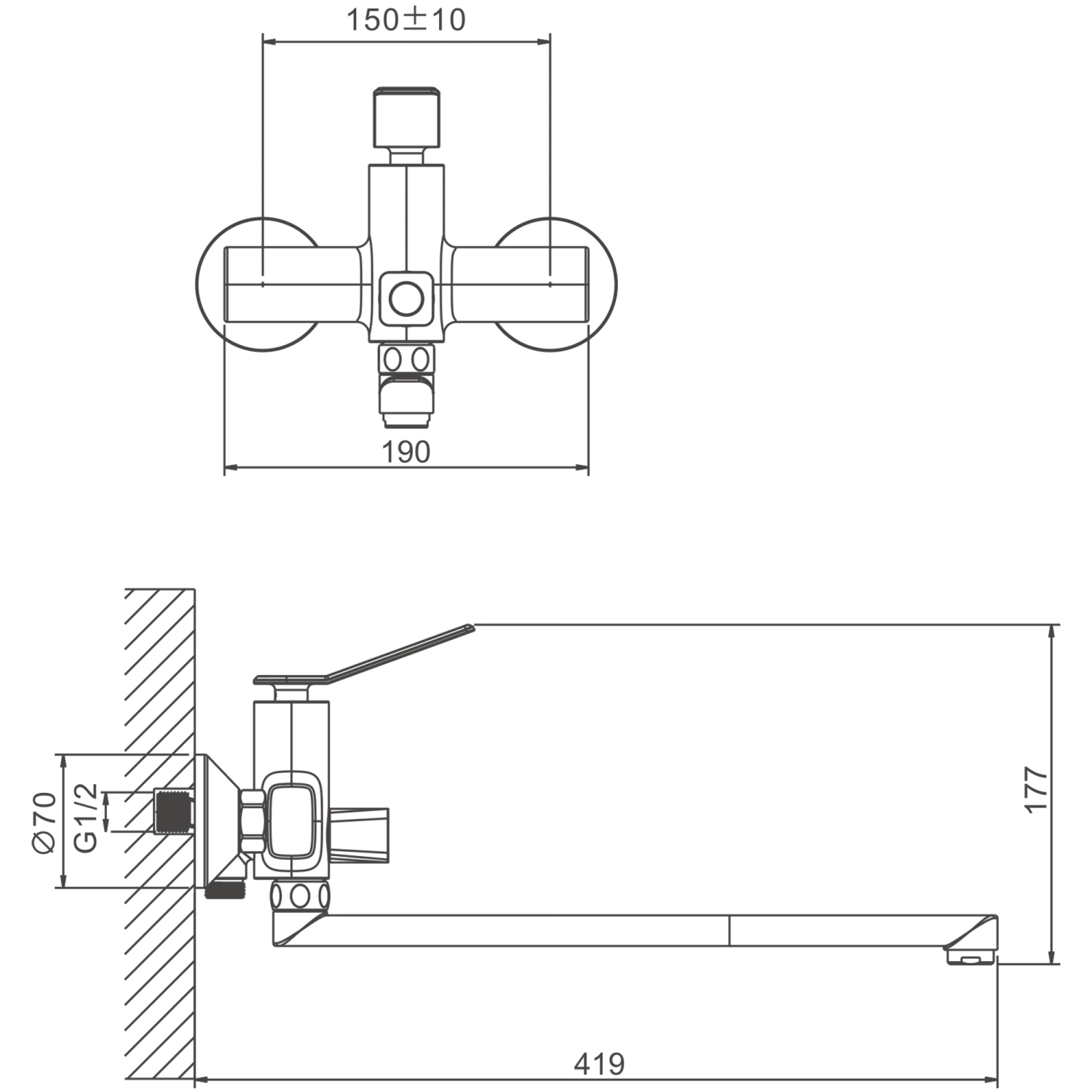 Смеситель для ванны BELZ B618 с аксессуарами, длинный излив (B22618) - фото 2
