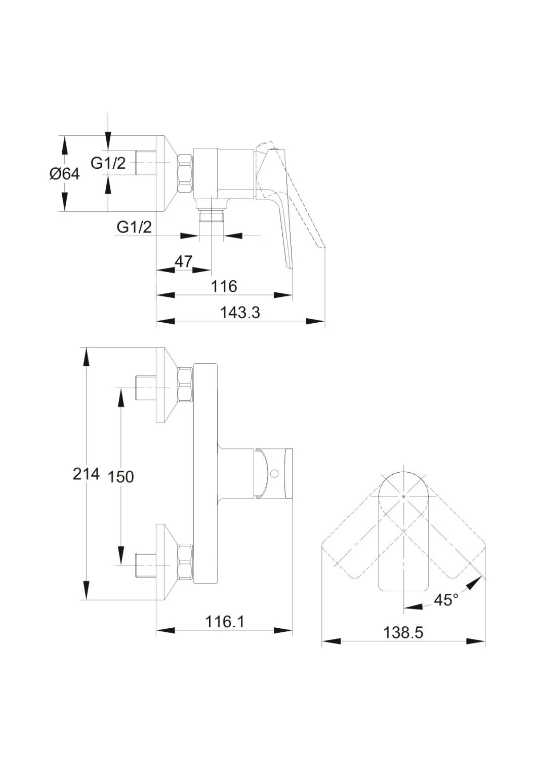 Смеситель для душа Cersanit NATURE однорычажный (63065) - фото 3