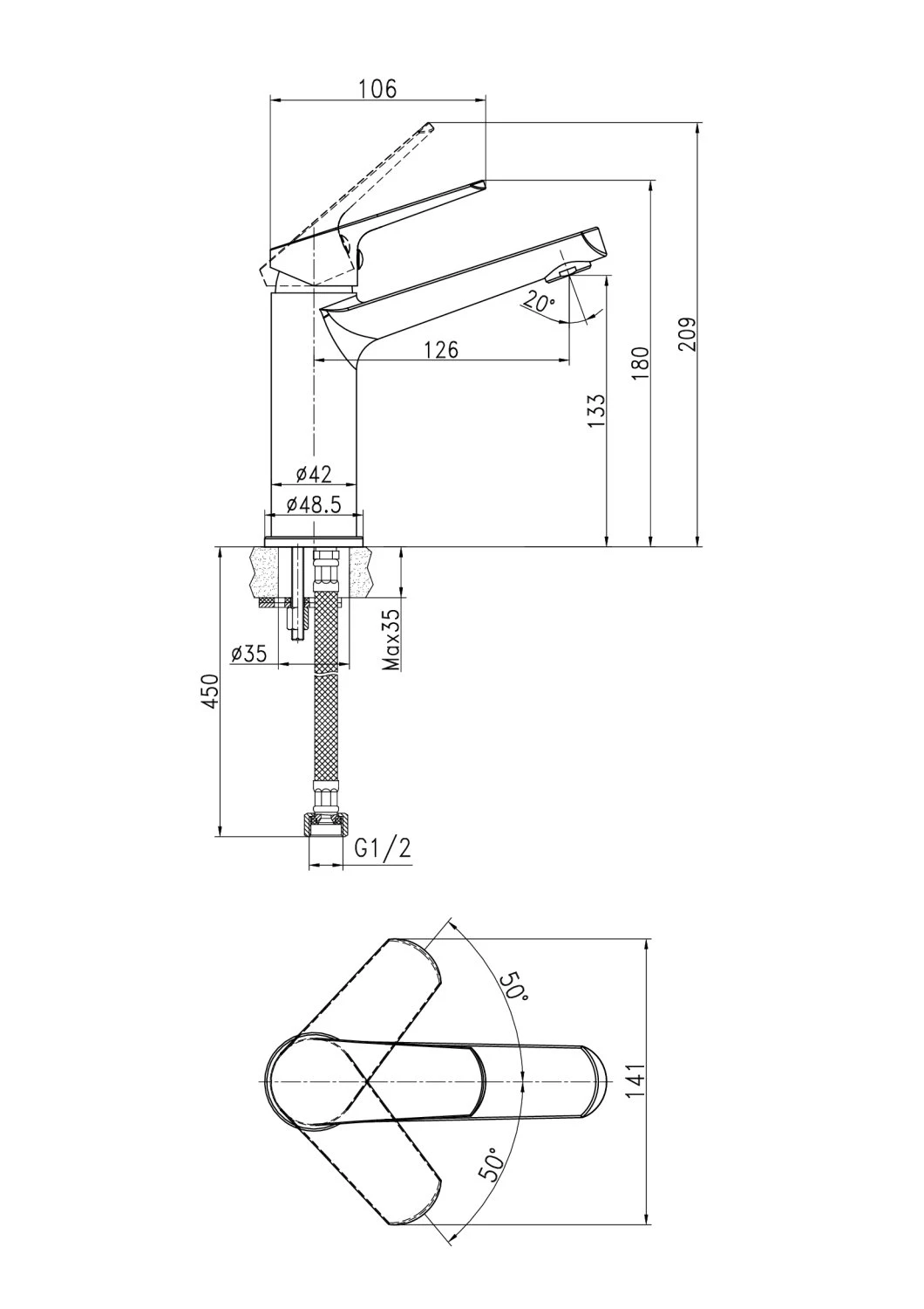 Смеситель для раковины средний Cersanit FLAVIS однорычажный (63037) - фото 3