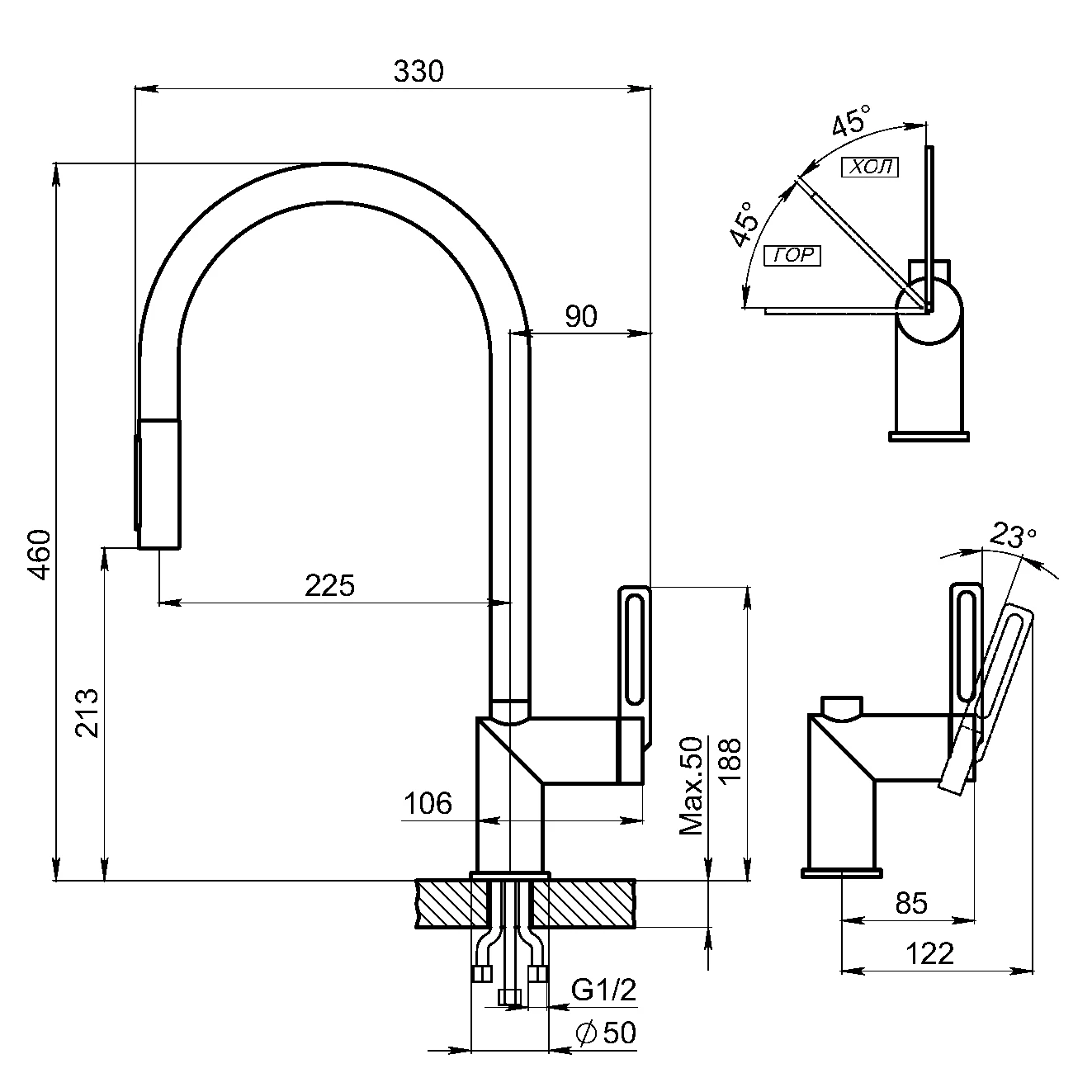 Смеситель для кухни GRANULA с выдвижным изливом (8172, ГРАФИТ) - фото 3
