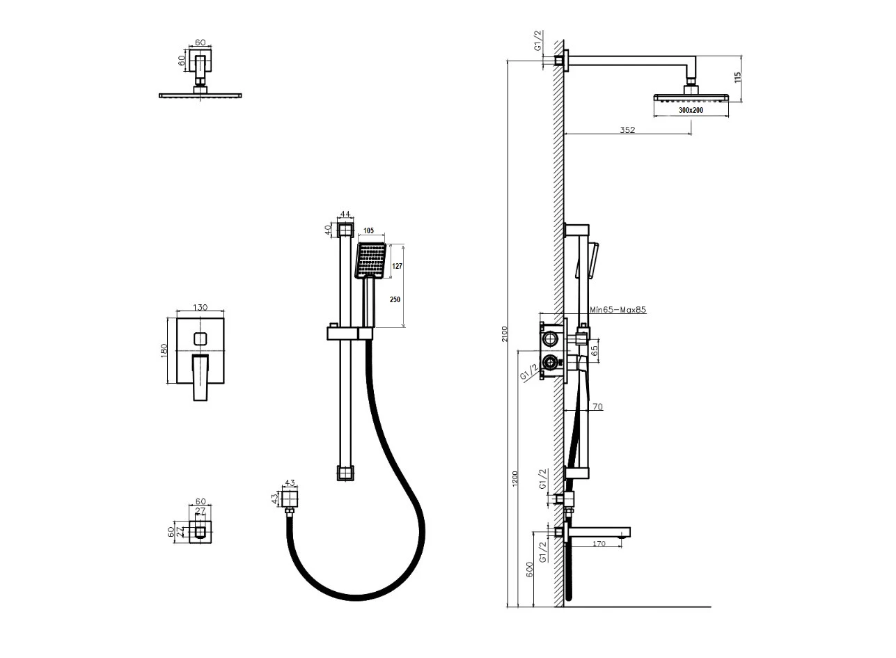 Встроенная душевая система RUSH Thira (TR3635-60Grey) - фото 4