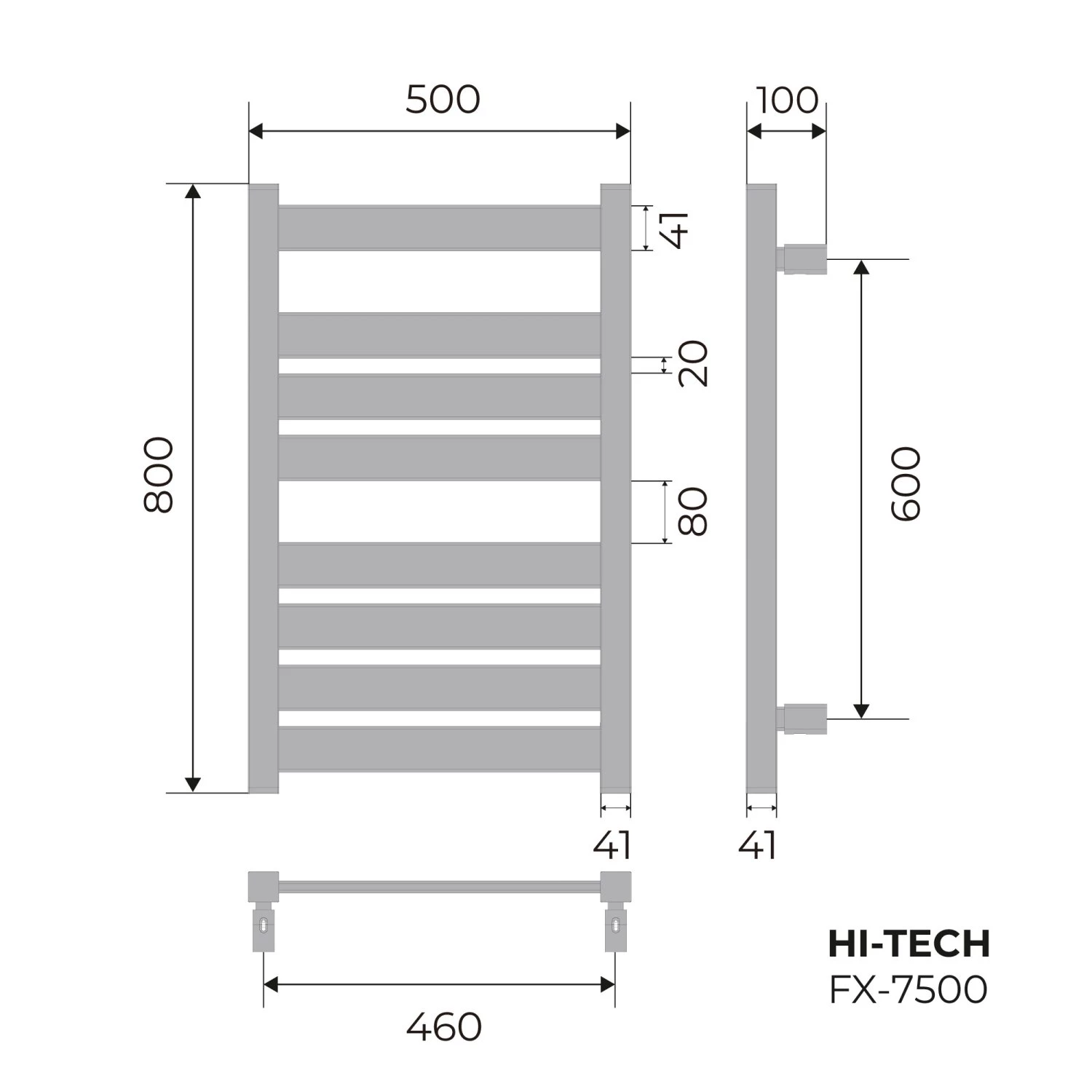 Полотенцесушитель электрический Fixsen HI-TECH 800х500 черный (FX-7500B) - фото 3