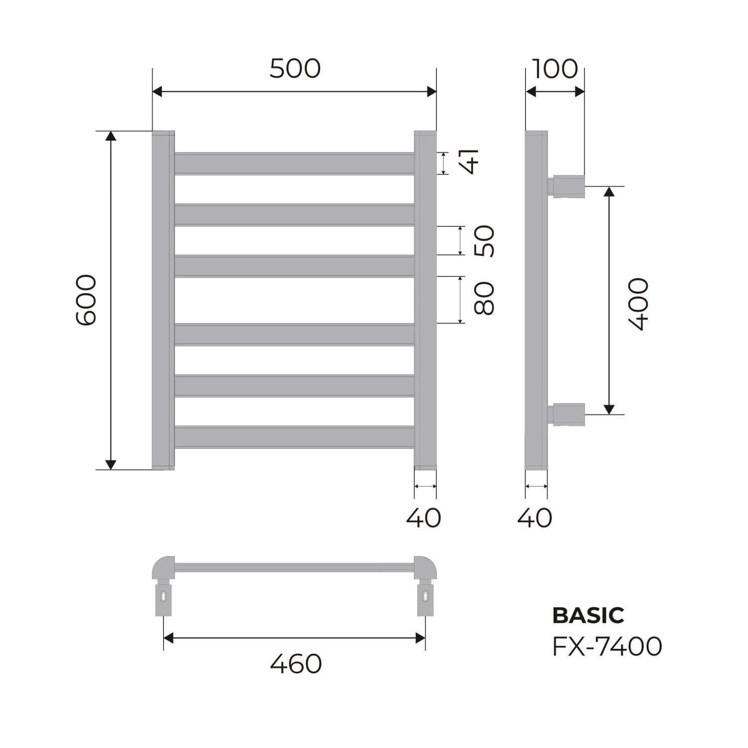 Полотенцесушитель электрический Fixsen BASIC 600х500 графит (FX-7400F) - фото 3
