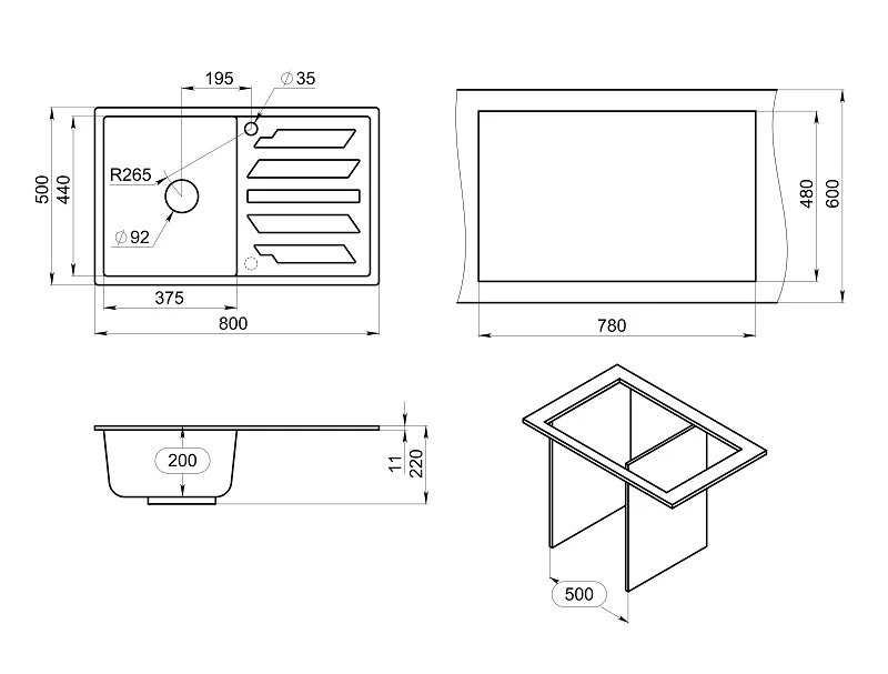Кухонная мойка GRANULA (8002, ШВАРЦ) - фото 4