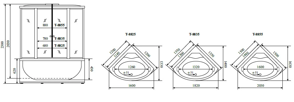Душевая кабина Timo Comfort Fabric Glass 135*135*220 (T-8835F) Душевая кабина Timo Comfort Fabric Glass 135*135*220 (T-8835F) - фото 2