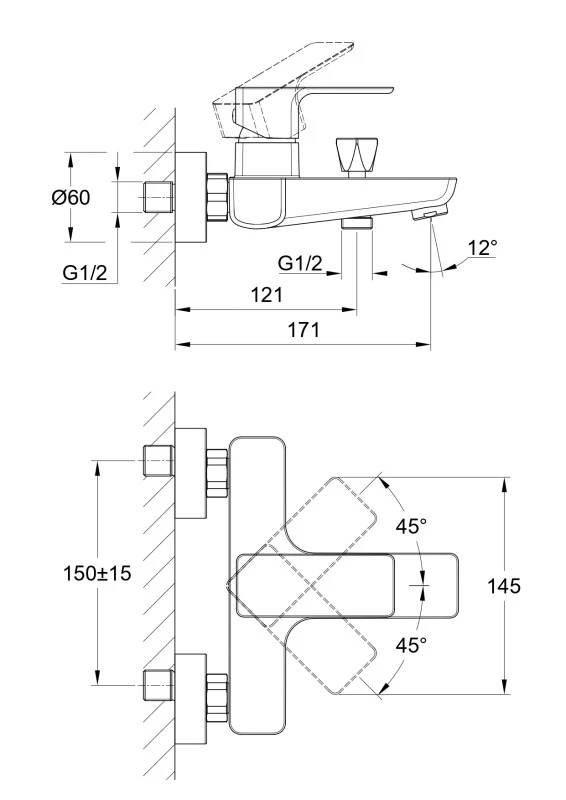 Смеситель для ванны Cersanit GEO однорычажный (63040) - фото 9
