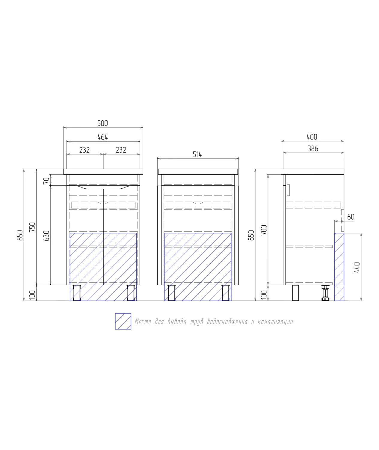 Тумба VIGO Grani 500 под умывальник 4630055557578 (Фостер) (tn.GRI.FOS.50.2D) - фото 3